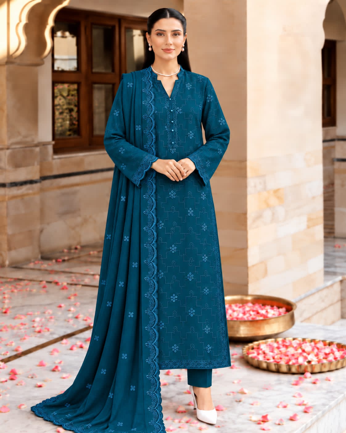 Dhanak embroidered luxury unstitched 3pc suit